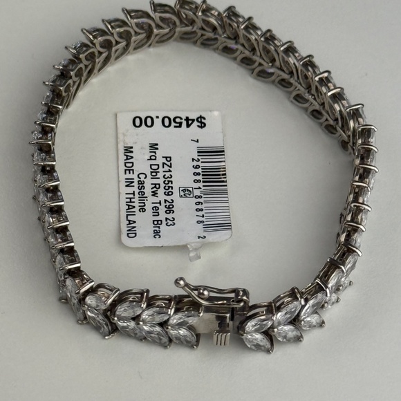Macys Womens  Sterling Silver Cubic Zirconia Marquis Double Row Tennis Bracelet - Picture 4 of 6